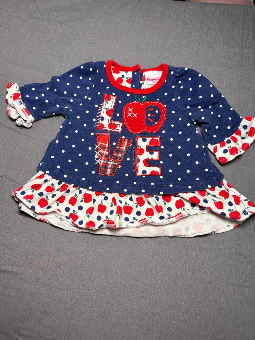 Nannette Navy Polka Dot Apple Tunic with Red Trim